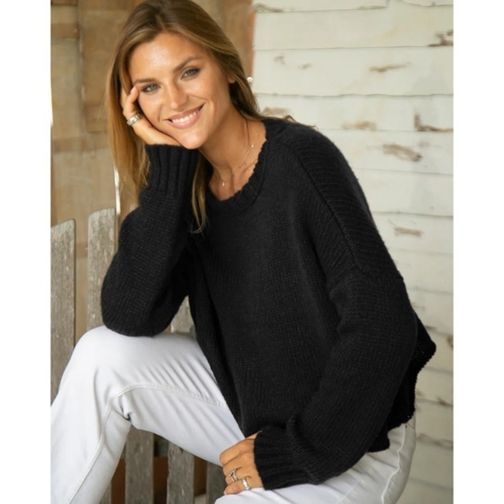 Wooden Ships Oversized Boxy Pullover Sweater Black Metallic Mohair Blend X/S